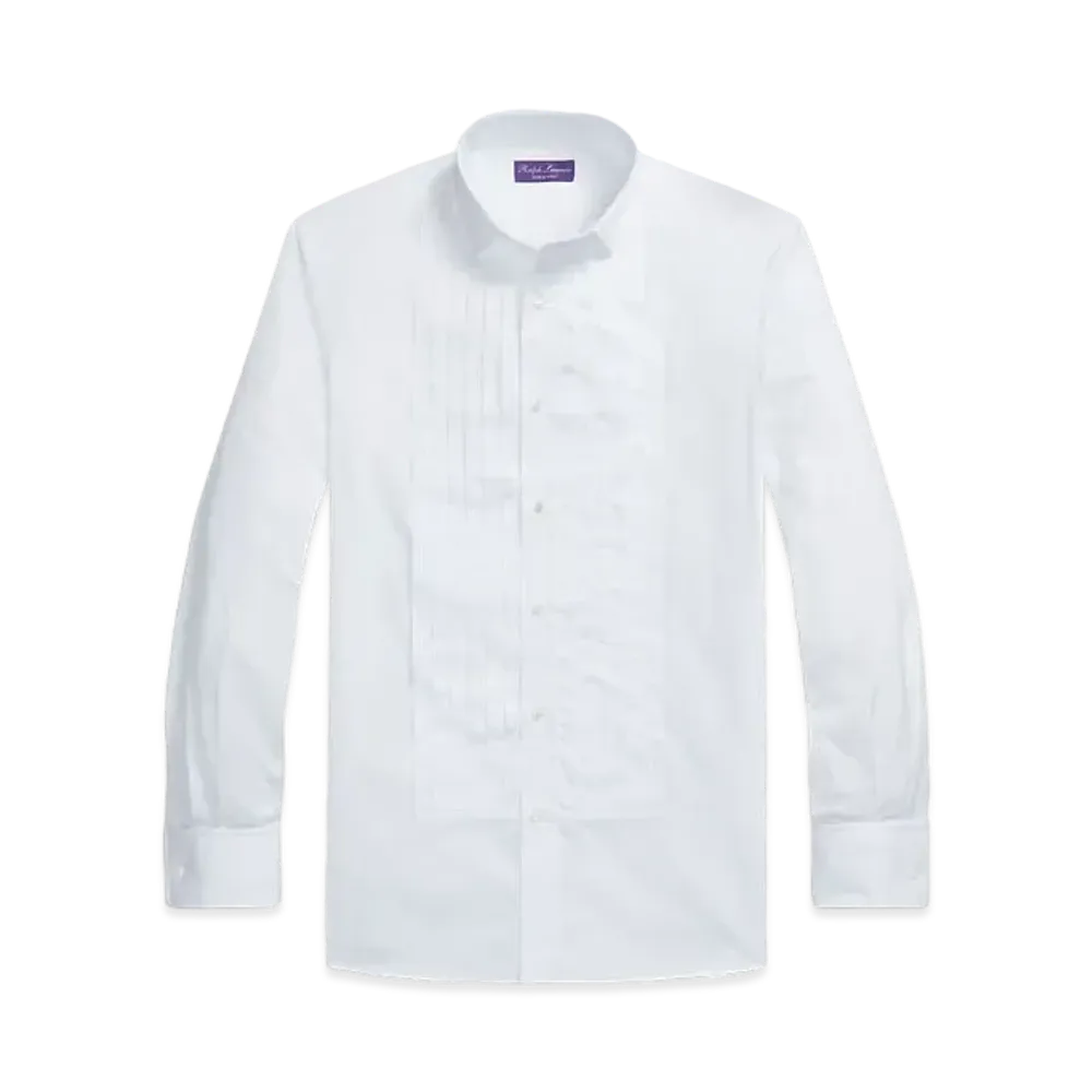 Ralph Lauren Purple Label Pleated Bib Poplin French Cuff Shirt "White"