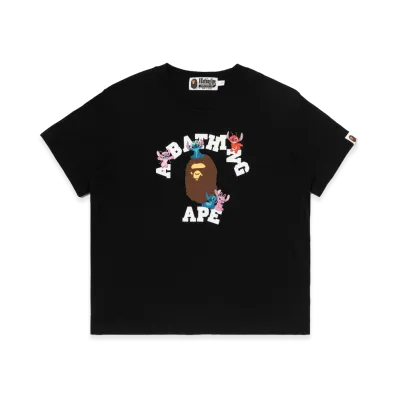 A BATHING APE x Disney Stitch Women's Stitch And Friends College Mini Tee "Black"