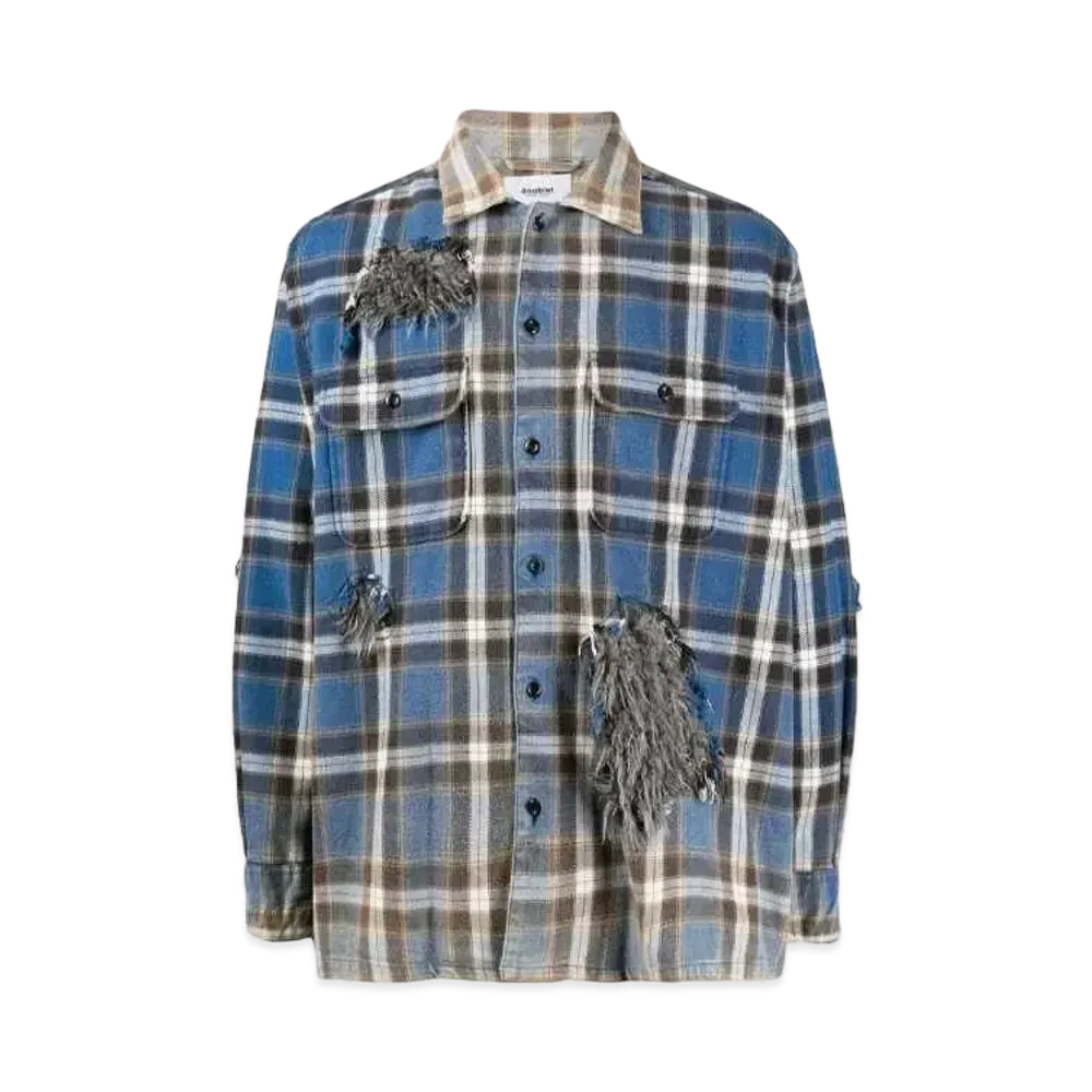 doublet Check Panel Design Shirt "Royal Blue"