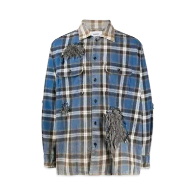 doublet Check Panel Design Shirt "Royal Blue"