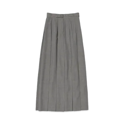 AURALEE Tropical Wool Kid Mohair Pleated Skirt "Gray Check"