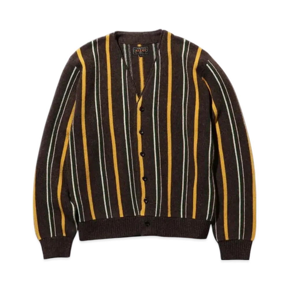 BEAMS Cardigan Stripe 12G "Brown"