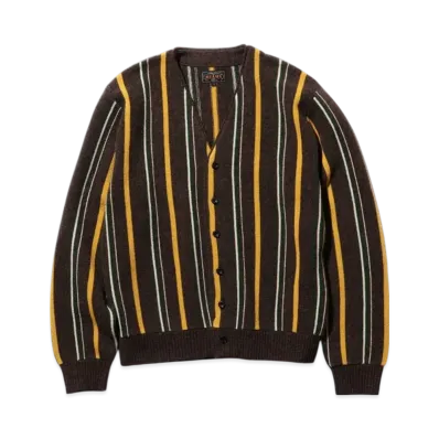BEAMS Cardigan Stripe 12G "Brown"