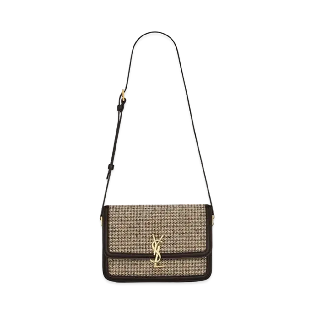 Saint Laurent Solferino Medium Satchel In Houndstooth Tweed "Beige"