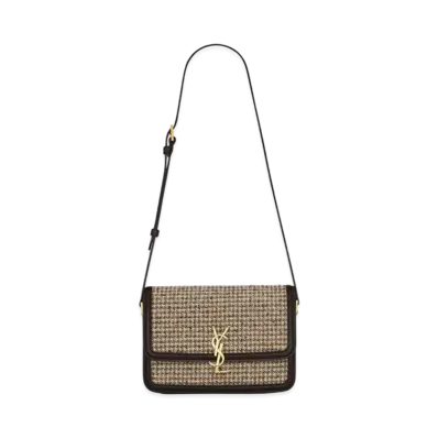 Saint Laurent Solferino Medium Satchel In Houndstooth Tweed "Beige"