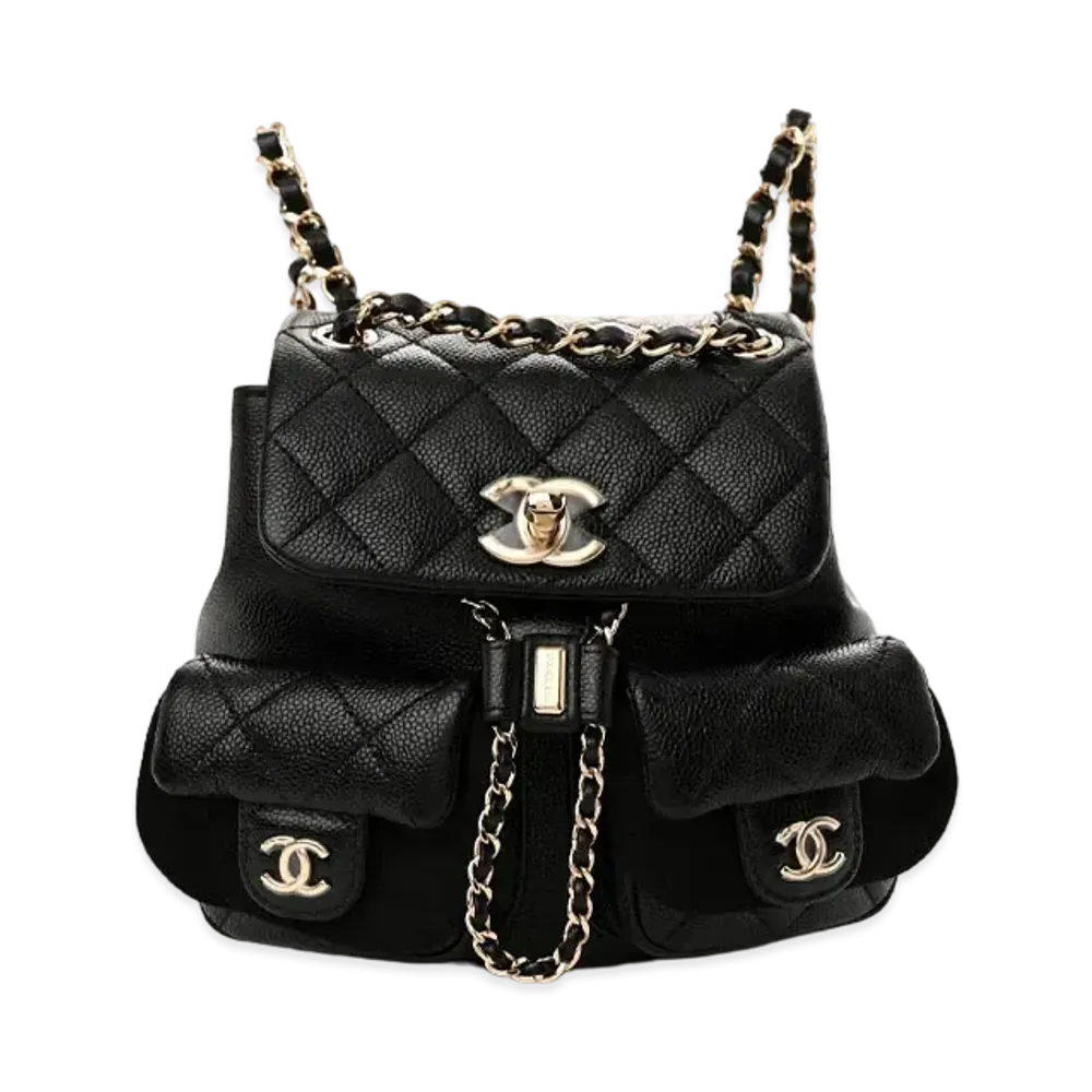 CHANEL Matelasse Chain Backpack Caviarskin "Black/Gold"