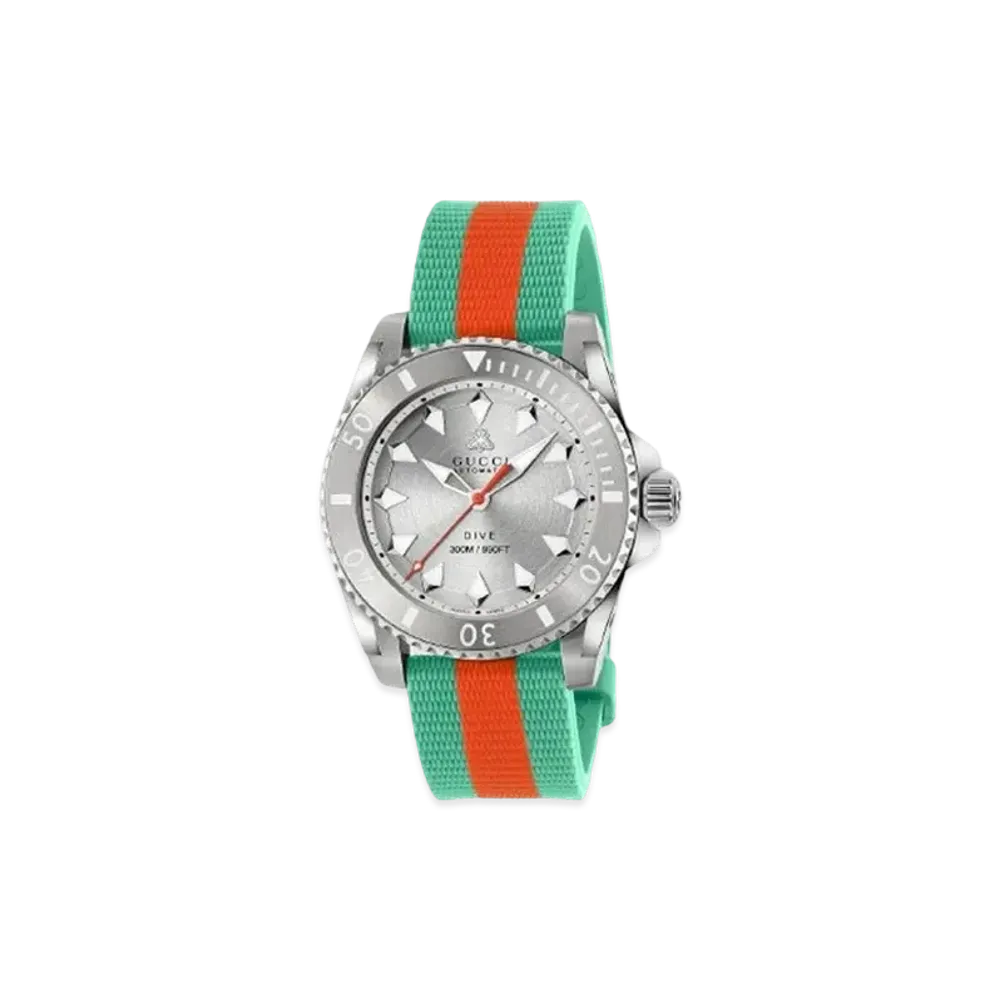 GUCCI Dive Watch Rubber Strap 40mm "Silver"