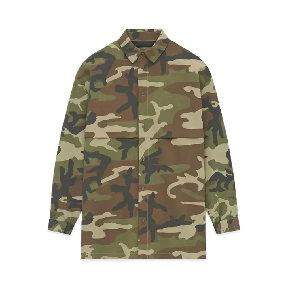 FEAR OF GOD Essential Military Nylon Overshirt "Woodland Camo"