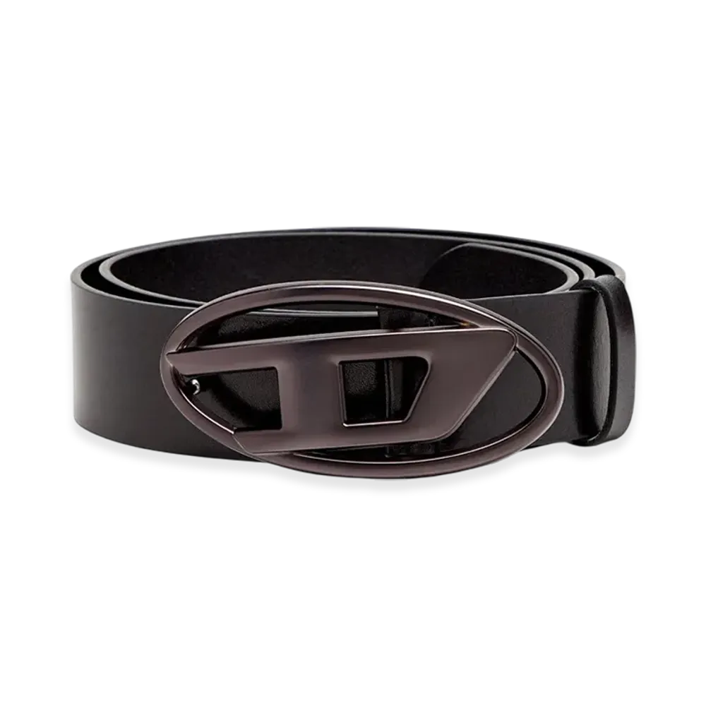 Diesel B-1Dr 3.9Cm Leather Belt With Metallic Oval D Buckle "Black"