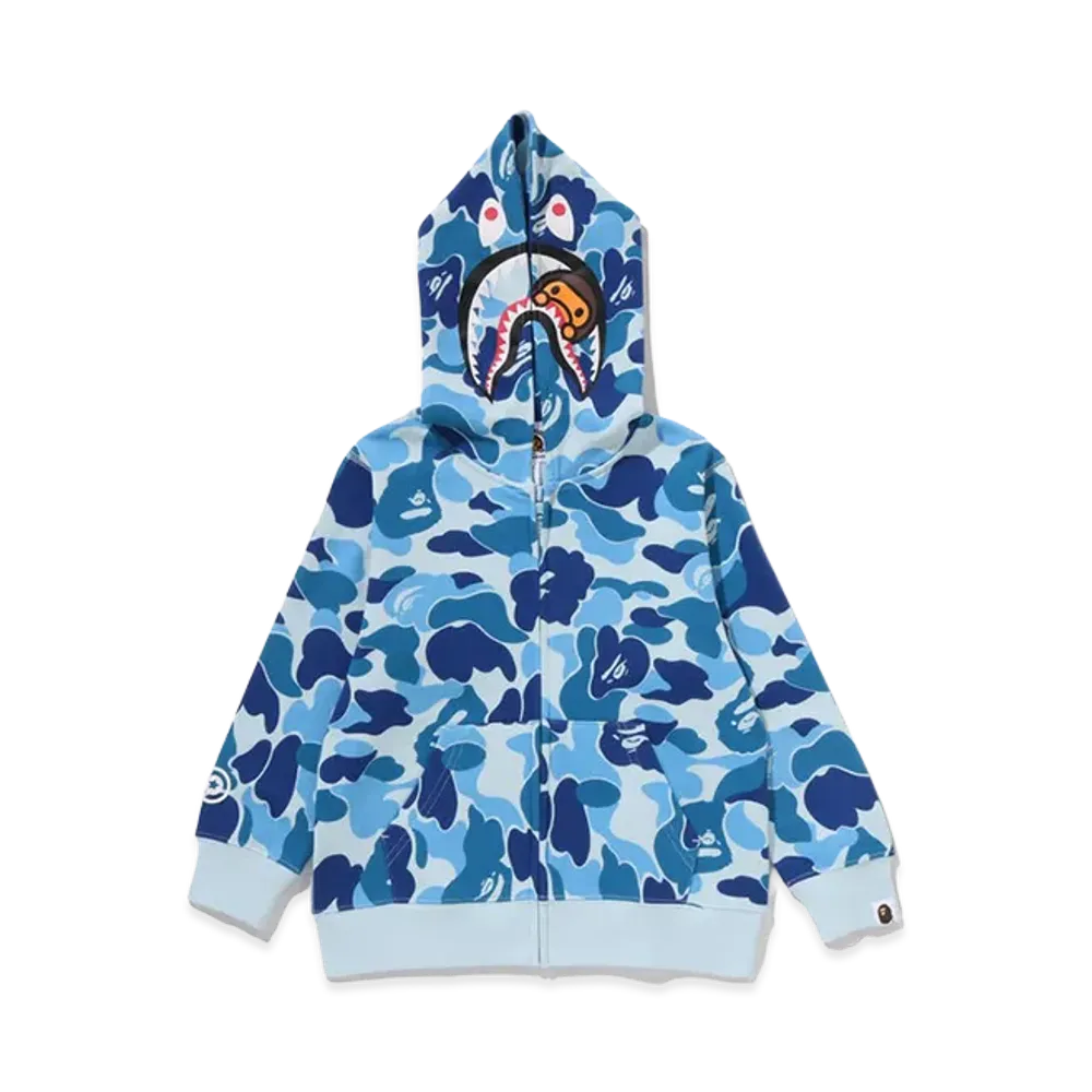 A BATHING APE Kids ABC Camo Milo Shark Zip Hoodie "Blue"