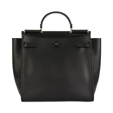 Dolce&Gabbana Sicily Soft Calfskin Enamel Logo Plate "Black"