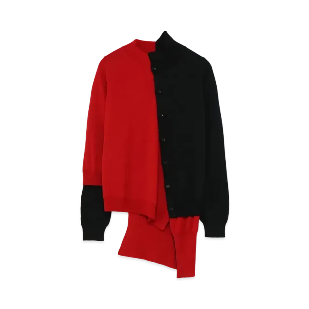 Yohji Yamamoto Y's W PLAIN STITCH LAYERING TASTE DIAGONAL CARDIGAN "Red"