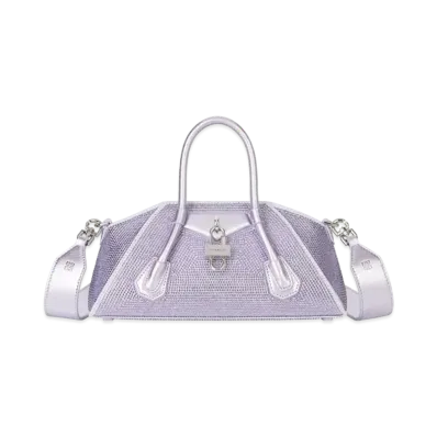 GIVENCHY Mini Antigona Stretch Bag In Satin with Strass "Lavender"