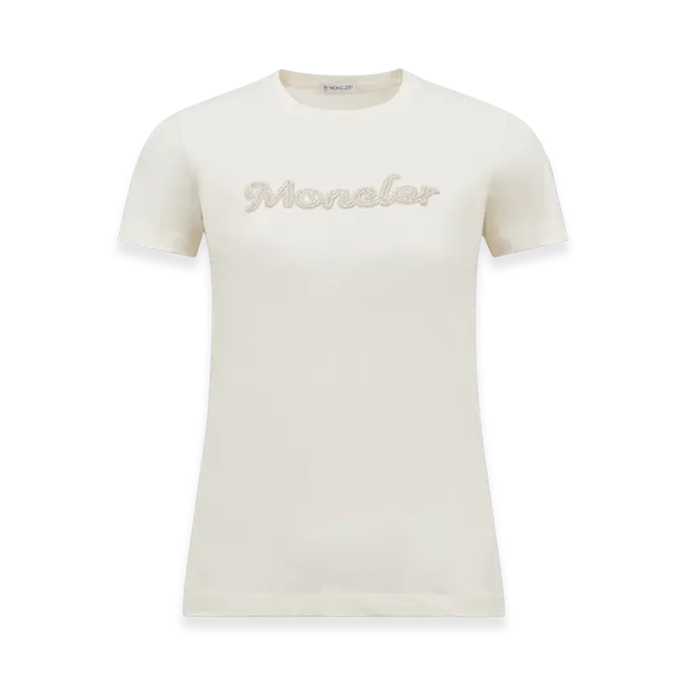 MONCLER Pearl-Embroidered Logo Cotton T-Shirt "White"
