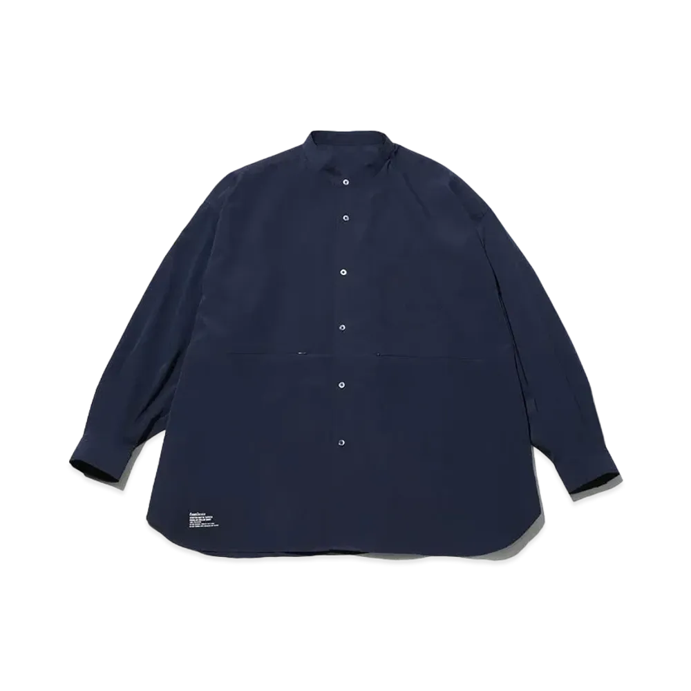 FreshService Stretch Matte Taffeta Band Collar Shirt "Navy"