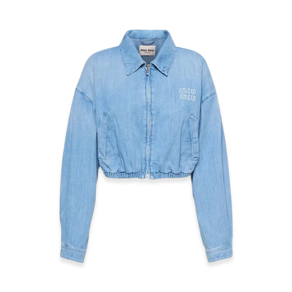 MIU MIU Women's Denim Blouson Jacket "Sapphire Blue"