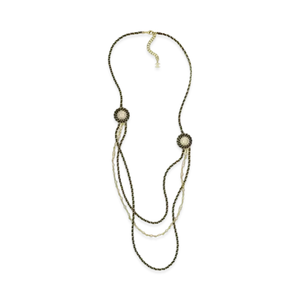 CHANEL Long Necklace Metal, Lambskin, Calfskin, Glass Pearls & Strass "Gold/White/Black/Crystal"