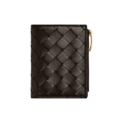 Bottega Veneta Intrecciato Small Bi-Fold Wallet "Fondente"