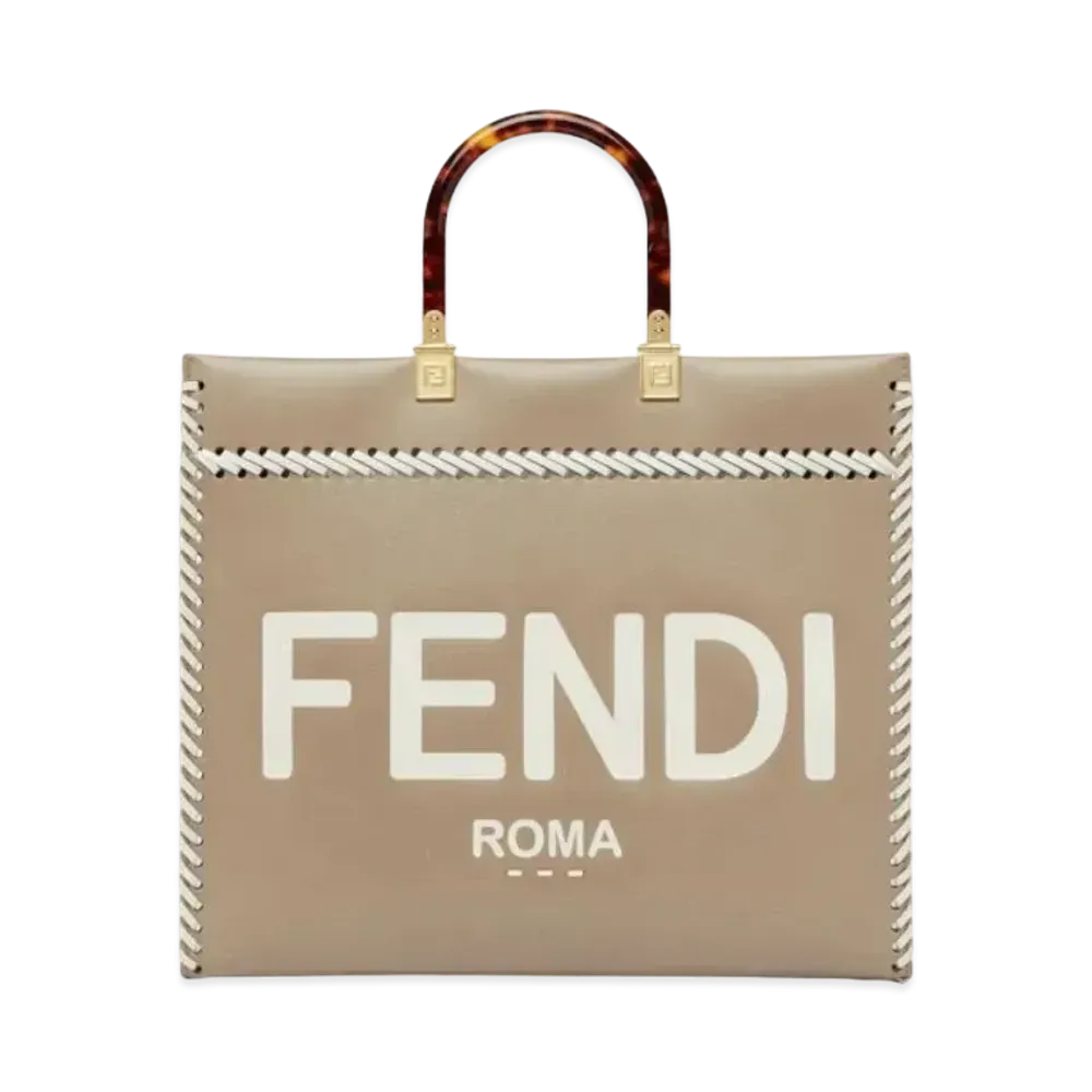 FENDI Sunshine Medium Contrast Leather Shopper Bag "Dub Gray"