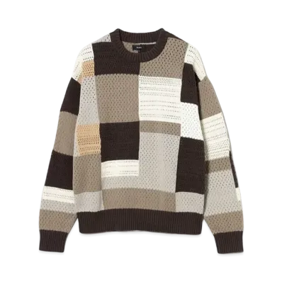 BEAMS Crazy Crew Neck Knit "Brown/Beige/White"