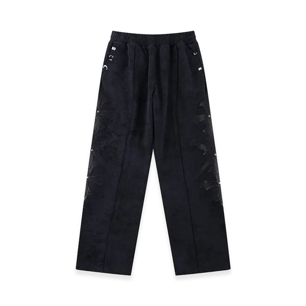 Unknown London Dagger Cross Leather Patch Baggy Jogger Pants "Black"
