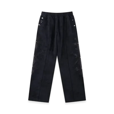 Unknown London Dagger Cross Leather Patch Baggy Jogger Pants "Black"