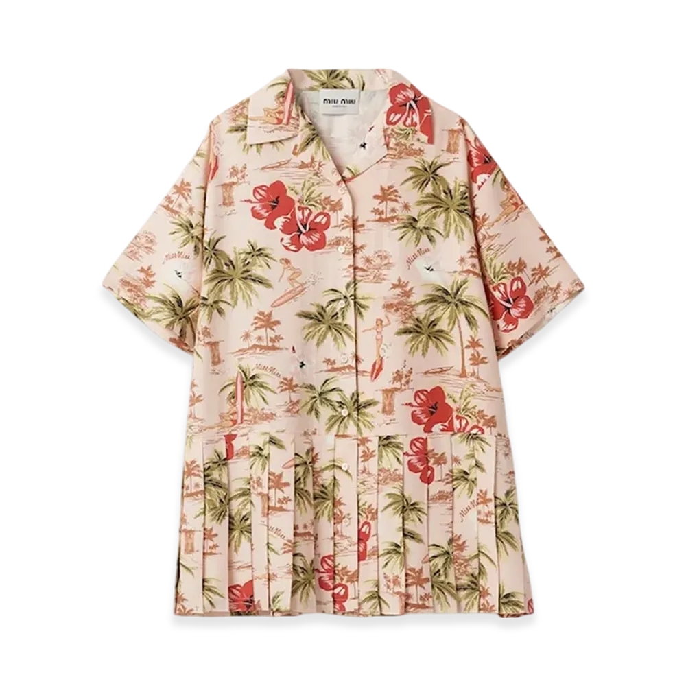 MIU MIU Women's Printed Silk Mini Dress "Peach"