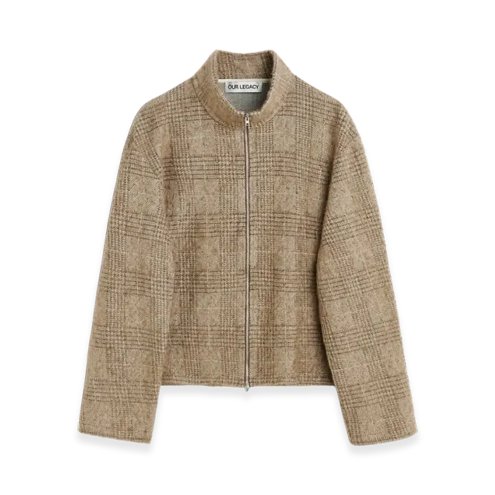 OUR LEGACY Shrunken Fullzip Polo "Beige Hound Check"