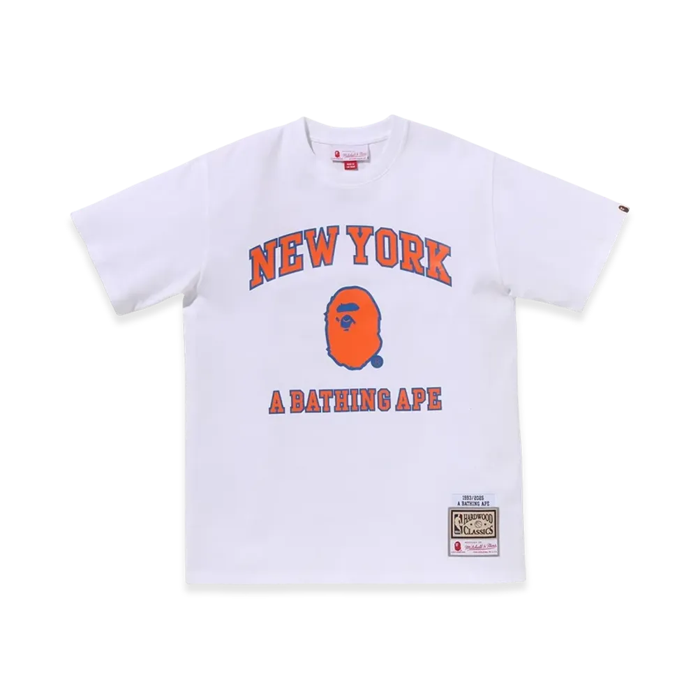 A BATHING APE x Mitchell & Ness x NBA New York Knicks Tee "White"