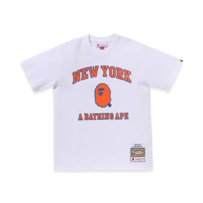 A BATHING APE x Mitchell & Ness x NBA New York Knicks Tee "White"