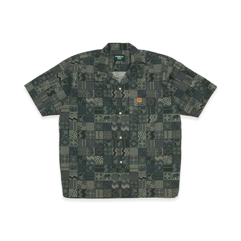 STARBUCKS STAND by BEAMS All-Over Print Short Sleeve Shirt "Green"