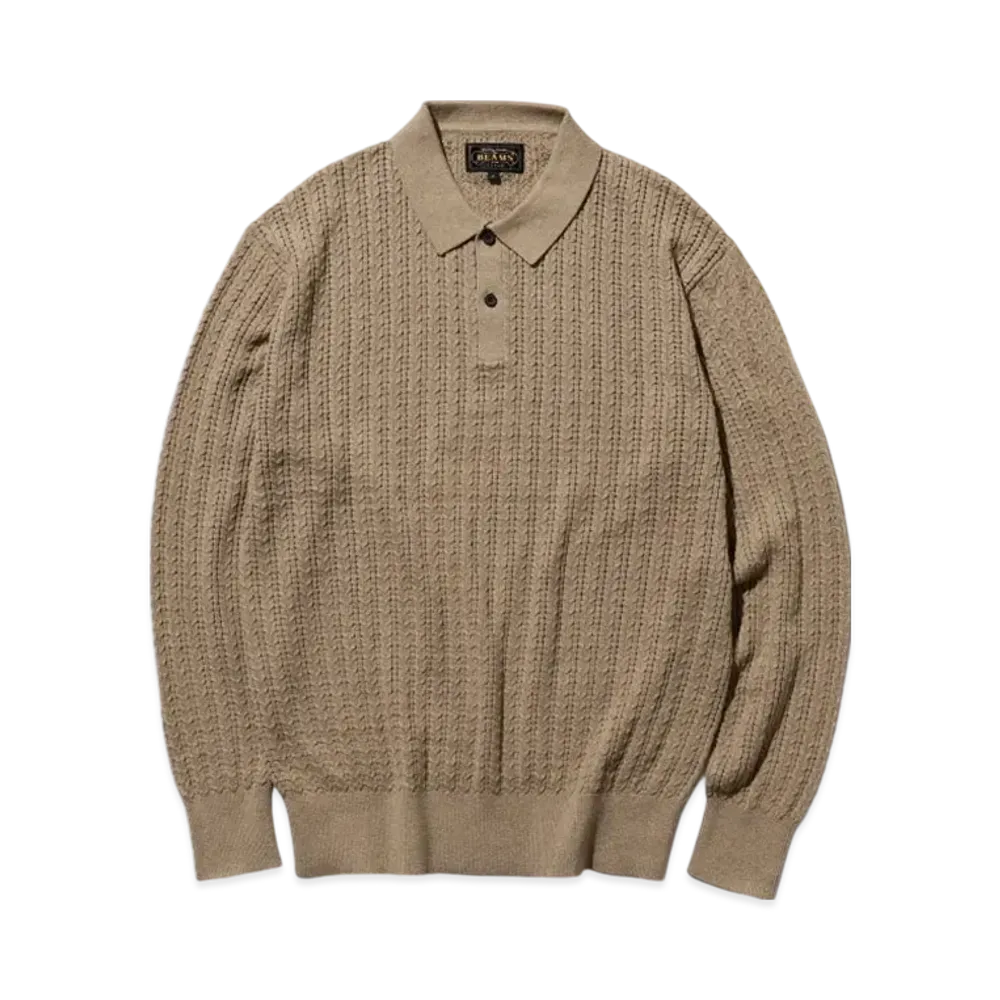 BEAMS Knit Polo Cable "Beige"