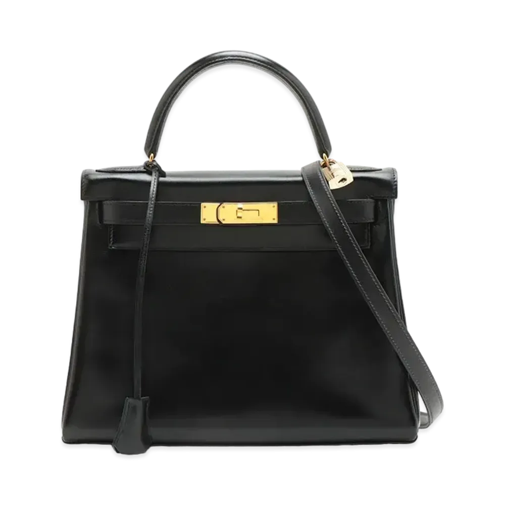 Hermes Kelly Retourne Box Calf "Noir/Gold"