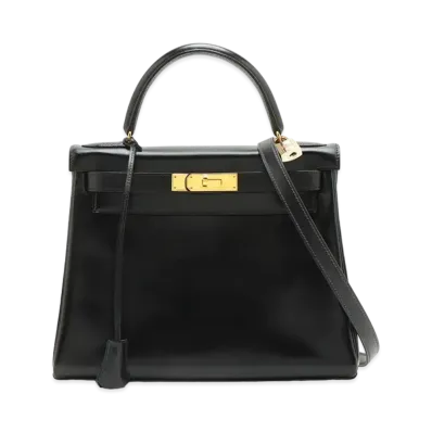 Hermes Kelly Retourne Box Calf "Noir/Gold"