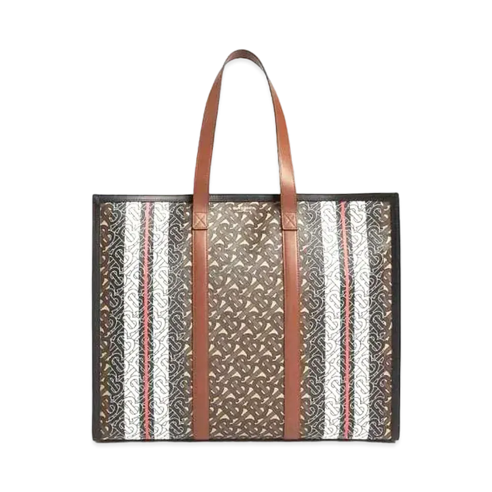 Burberry Monogram Stripe E Canvas Tote Bag "Bridle Brown"