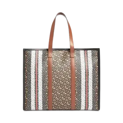 Burberry Monogram Stripe E Canvas Tote Bag "Bridle Brown"