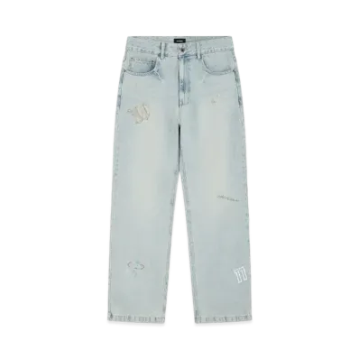 WE11DONE Rhinestone Denim Pants "Sky"