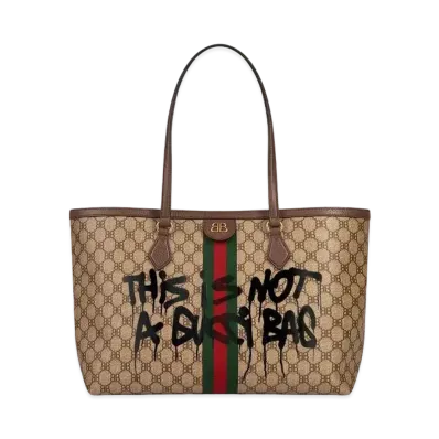 GUCCI x BALENCIAGA The Hacker Graffiti Medium Tote Bag Coating Canvas "Beige"