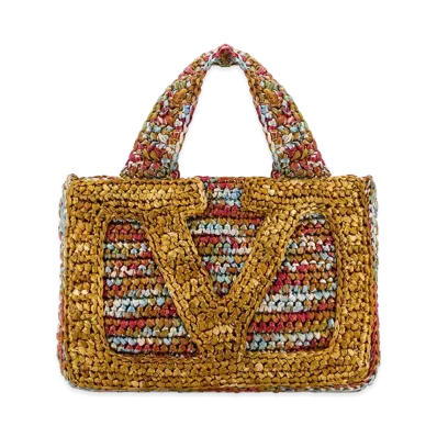 Valentino Women's Raffia Small Vlogo Signature Handbag "Multicolor"
