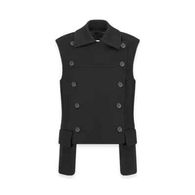 Dior Women's Sleeveless Peacoat Double Sided Virgin Wool Cashmere Felt "Black"