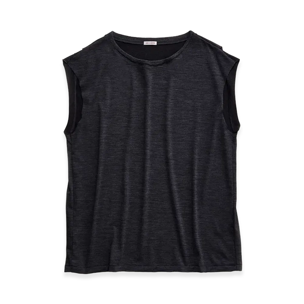 NICENESS W.Mcgeoch Cut-Off Sleeve Super 100's Wool Jersey T-Shirt "Charcoal"