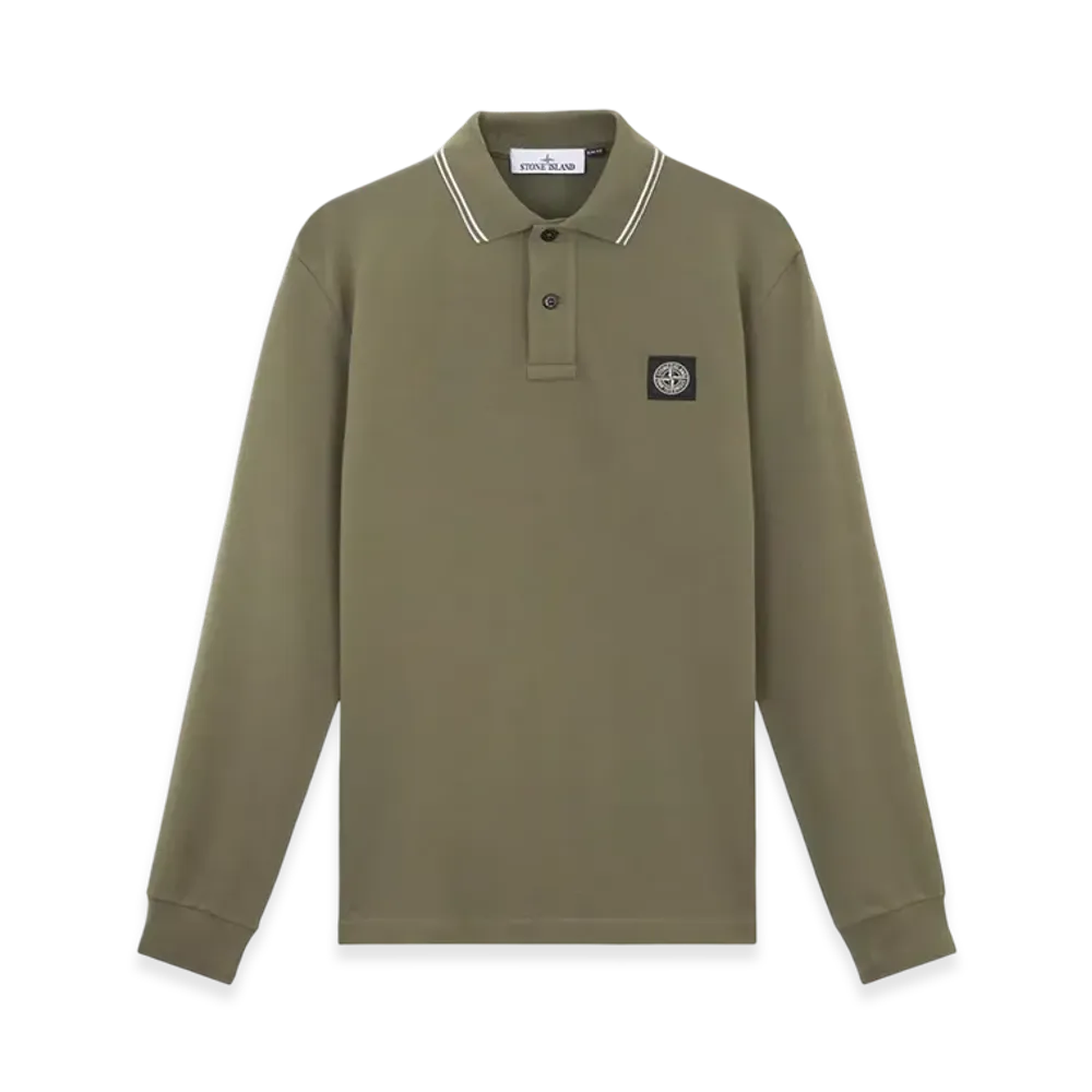 Stone Island 2SL18 Stretch Organic Cotton Pique Slim Fit Long-Sleeve Polo Shirt - 24FW "Musk Green"