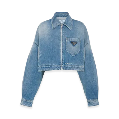PRADA Women's Cropped Organic Denim Jacket "Navy"