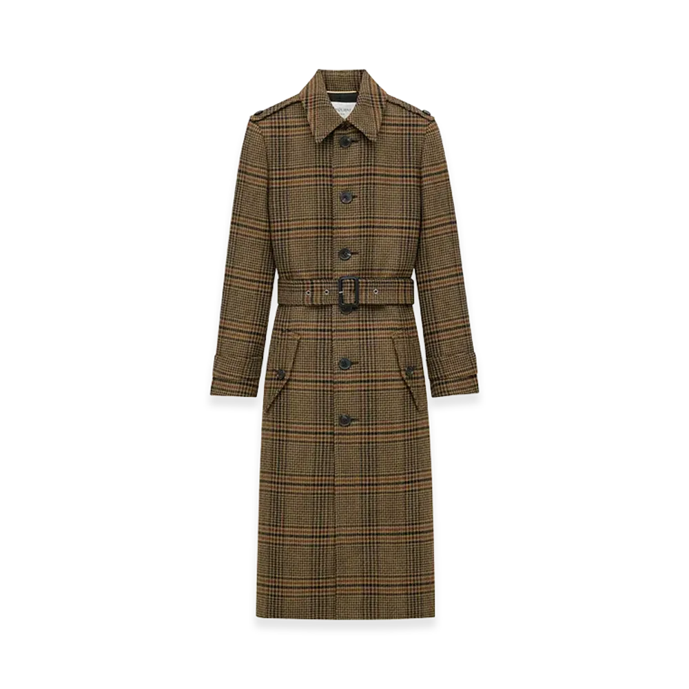 Saint Laurent Women's Prince Of Wales Wool Coat "Brown"