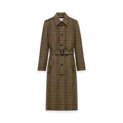 Saint Laurent Women's Prince Of Wales Wool Coat "Brown"