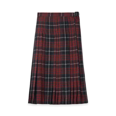 Burberry Women's Check Wool Blend Midi Kilt "Coal Grey/Cranberry Red"