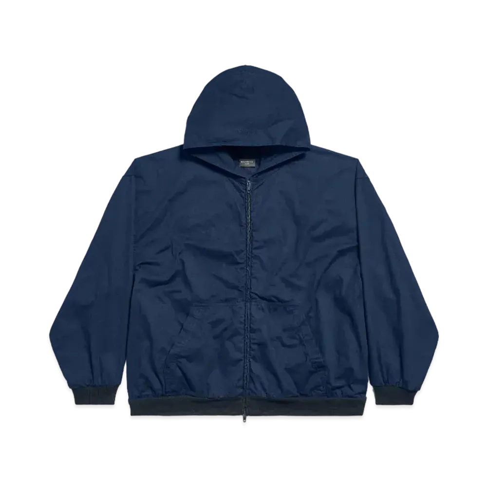 BALENCIAGA Zip-Up Hoodie Large Fit in Cotton Poplin "Dark Blue"