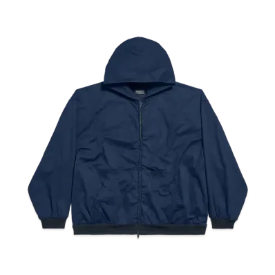 BALENCIAGA Zip-Up Hoodie Large Fit in Cotton Poplin "Dark Blue"