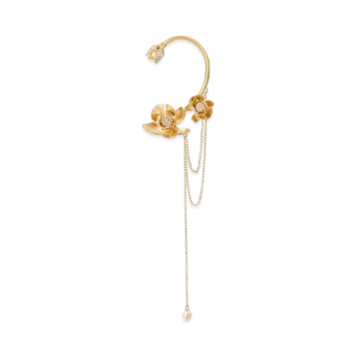 Jimmy Choo Left Petal Earcuff Finish Right Earcuff With Pearl and Crystal Embellishment "Gold"