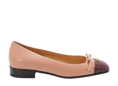 Valentino Garavani Women's Antiqued Pink Leather Vlogo Signature Ballerinas "Pink"